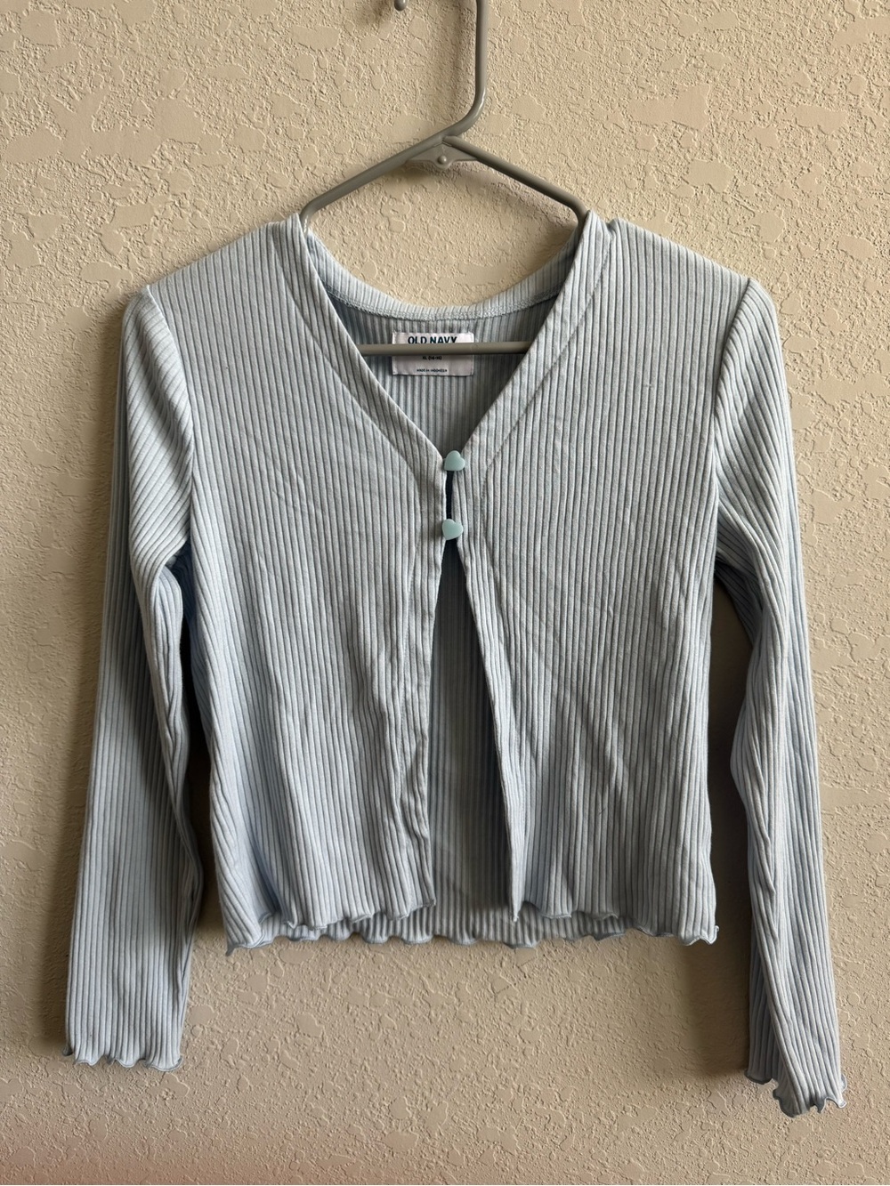Old Navy Pale Blue Ribbed V-Neck Button Crop Long Sleeve